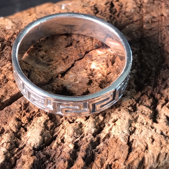 Silver Ring Greek Meander Geometric  - Sz 12 - Picture 7 of 7
